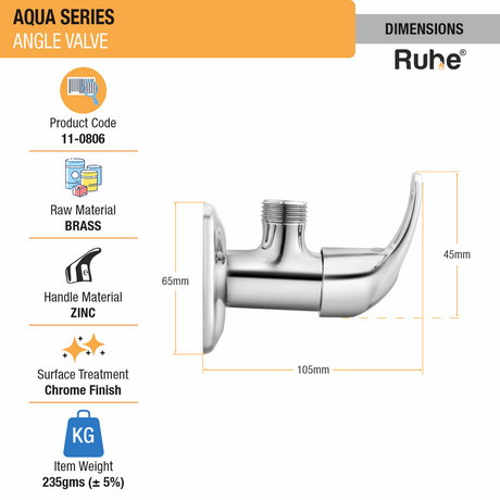 Aqua Angle Valve Brass Faucet dimensions and size