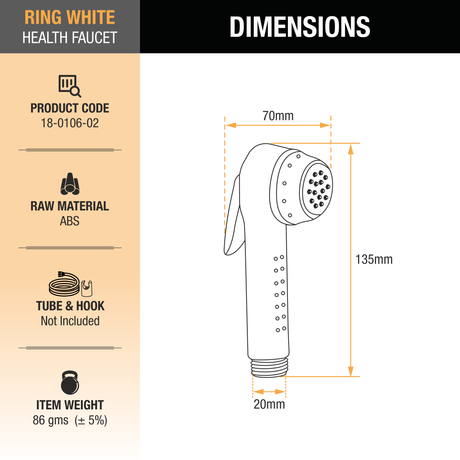 Ring White Health Faucet Gun dimensions and size