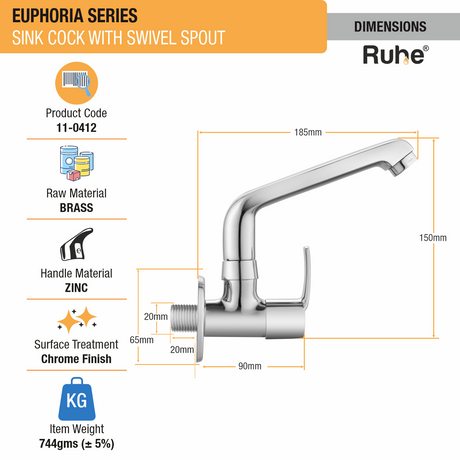 Euphoria Sink Tap With Swivel Spout Faucet dimensions and size