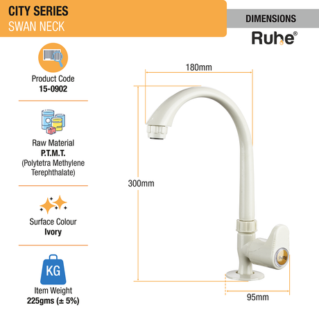 City PTMT Swan Neck with Swivel Spout Faucet dimensions and size