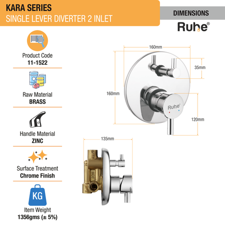 Kara Single Lever Diverter 2 Inlet Complete Faucet size