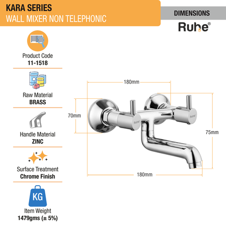 Kara Wall Mixer Non Telephonic Faucet dimensions and sizes