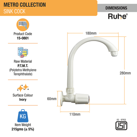 Metro Sink Tap with Swivel Spout PTMT Faucet dimensions and size