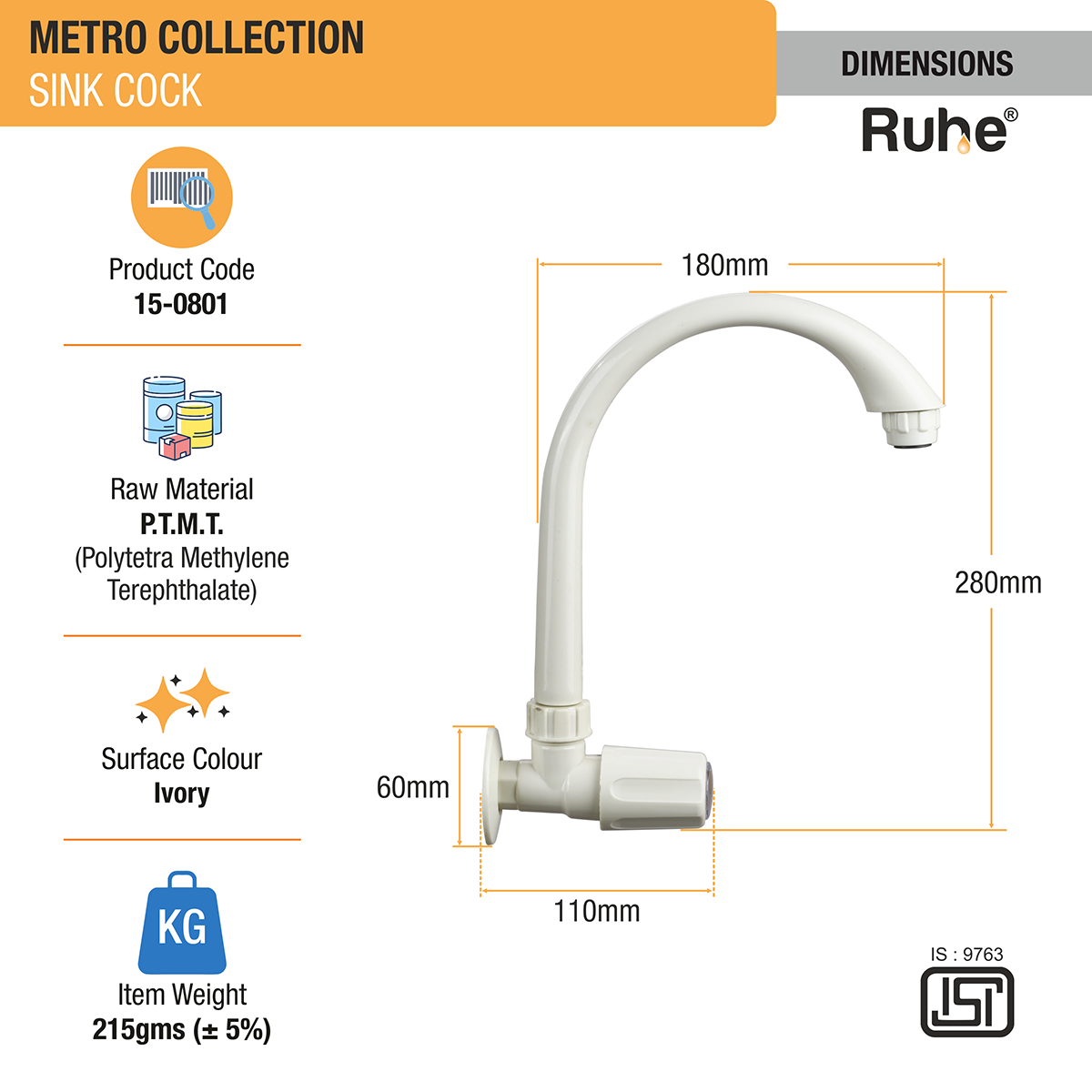 Metro Sink Tap with Swivel Spout PTMT Faucet dimensions and size