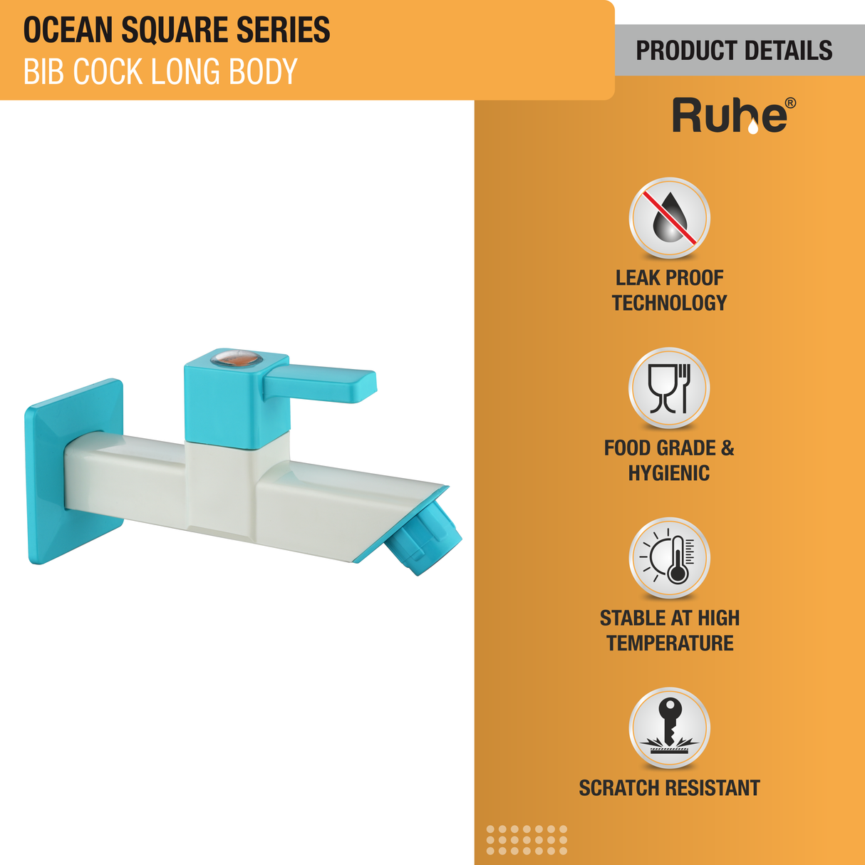 Ocean Square PTMT Bib Cock Long Body Faucet details