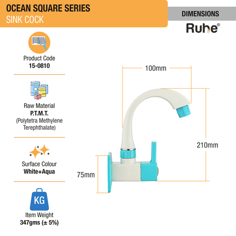 Ocean Square PTMT Sink Cock with Swivel Spout Faucet sizes
