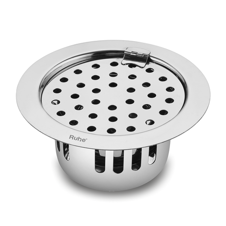 Round Flat Cut Floor Drain (5 Inches) with Hinge & Cockroach Trap (304 Grade)