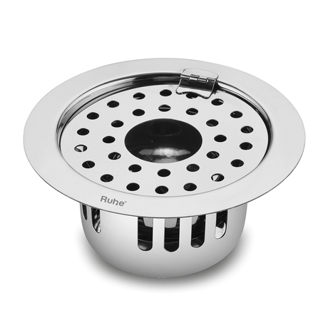 Round Flat Cut Floor Drain (5 Inches) with Hinge, Hole & Cockroach Trap (304 Grade)