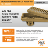 Vertical Shower Drain Channel (12 x 4 Inches) YELLOW GOLD stainless steel