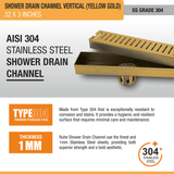 Vertical Shower Drain Channel (32 x 3 Inches) YELLOW GOLD stainless steel
