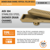 Vertical Shower Drain Channel (32 x 5 Inches) YELLOW GOLD stainless steel