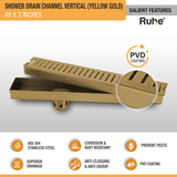 Vertical Shower Drain Channel (48 x 3 Inches) YELLOW GOLD features
