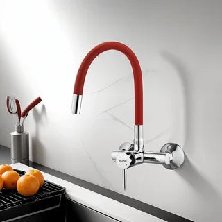 Single Lever Wall Mount Kitchen Sink Mixer Taps with Silicone Spout