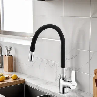 Single Lever Deck Mount Kitchen Sink Mixer Taps With Silicone Spout