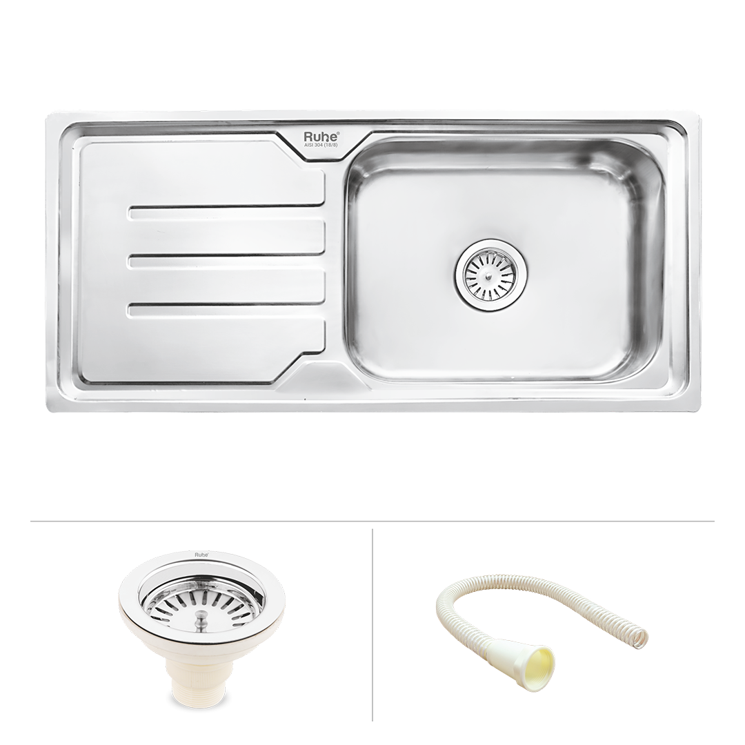 Square Single Bowl with Drainboard 304-grade (42 x 20 x 9 inches) Kitchen Sink - by Ruhe