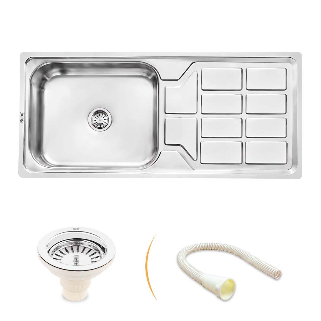 Square Single Bowl with Drainboard 304-grade (45 x 20 x 9 inches) Kitchen Sink - by Ruhe