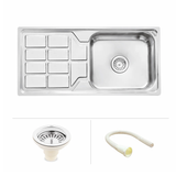 Square Single Bowl with Drainboard (45 x 20 x 9 Inches) Kitchen Sink - by Ruhe®