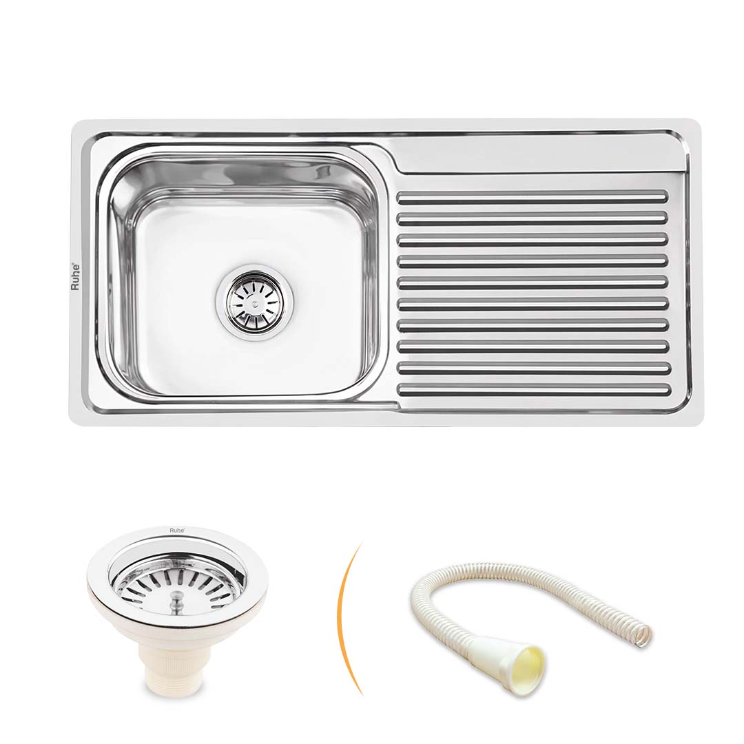 Square Single Bowl with Drainboard (37 x 18 x 8 Inches) Kitchen Sink - by Ruhe®