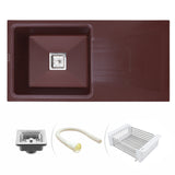 Quartz Single Bowl with Drainboard Kitchen Sink - Choco Brown (36 x 18 x 9 inches) - by Ruhe