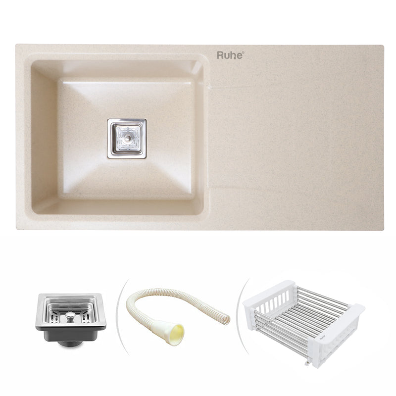 Quartz Single Bowl with Drainboard Kitchen Sink Coloured (36 x 18 x 9 Inches)