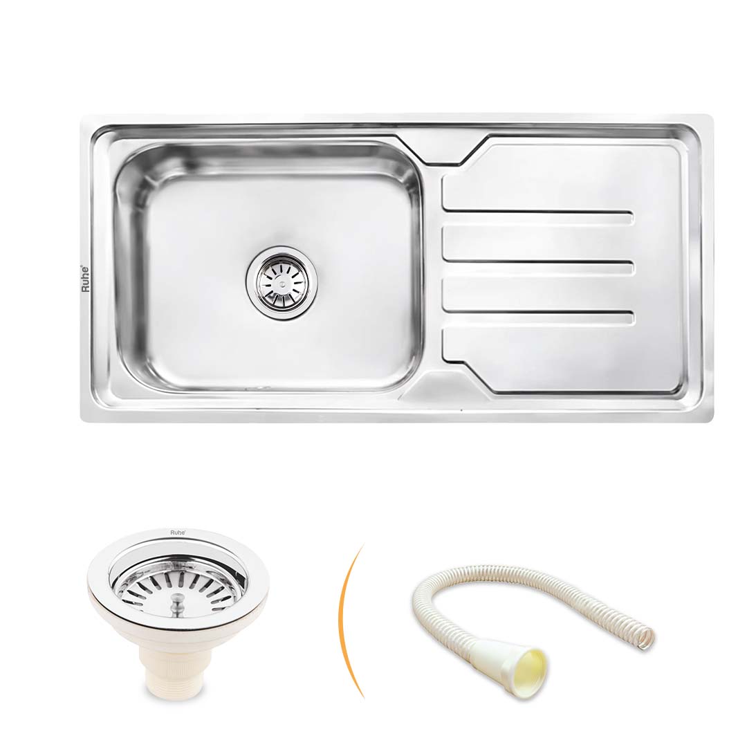 Square Single Bowl with Drainboard (42 x 20 x 9 Inches) Kitchen Sink - by Ruhe