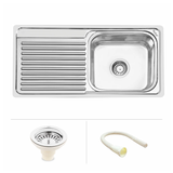 Square Single Bowl with Drainboard (37 x 18 x 8 Inches) Kitchen Sink - by Ruhe®
