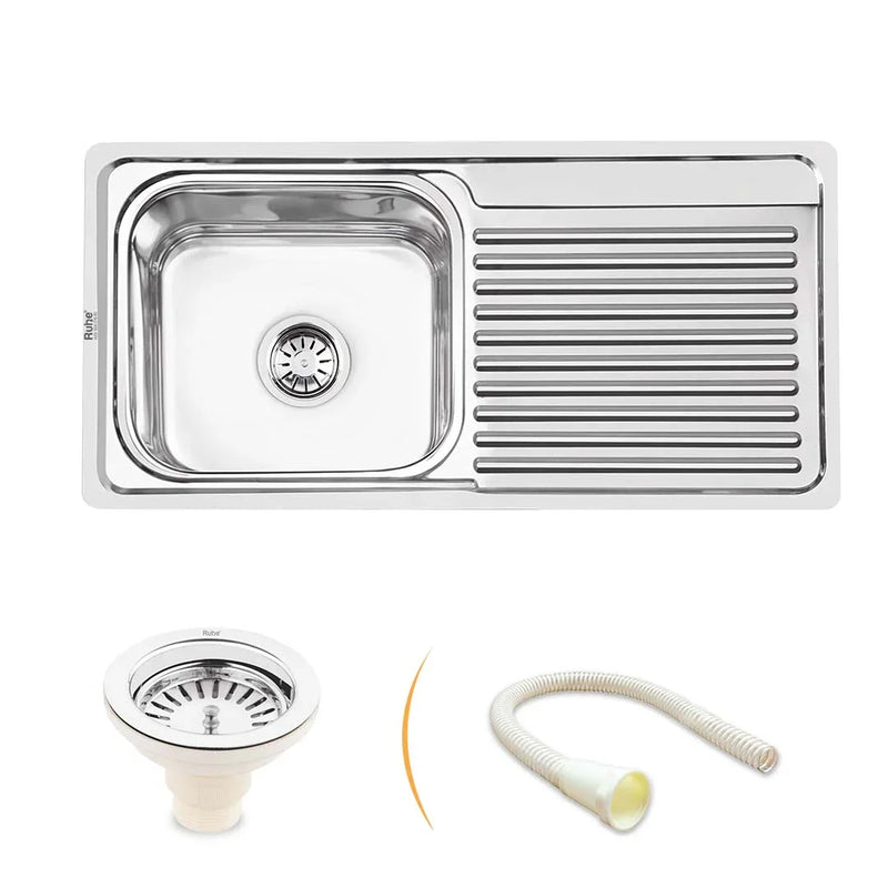 Single Bowl with Drainboard 304 Kitchen Sink (37 x 18 x 8 Inches)