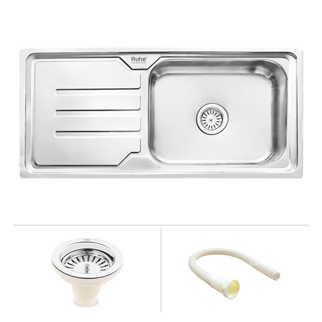 Square Single Bowl with Drainboard 304-grade (42 x 20 x 9 inches) Kitchen Sink - by Ruhe®