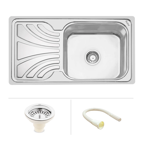 Square Single Bowl with Drainboard (32 x 18 x 8 Inches) Kitchen Sink - by Ruhe®