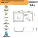 Sand Pluto Quartz Single Bowl with Drainboard  Kitchen Sink (36 x 18 x 9 inches) - by Ruhe