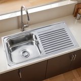 Square Single Bowl with Drainboard 304-grade (37 x 18 x 8 inches) Kitchen Sink - by Ruhe