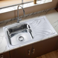Square Single Bowl with Drainboard Kitchen Sink (32 x 18 x 8 Inches)