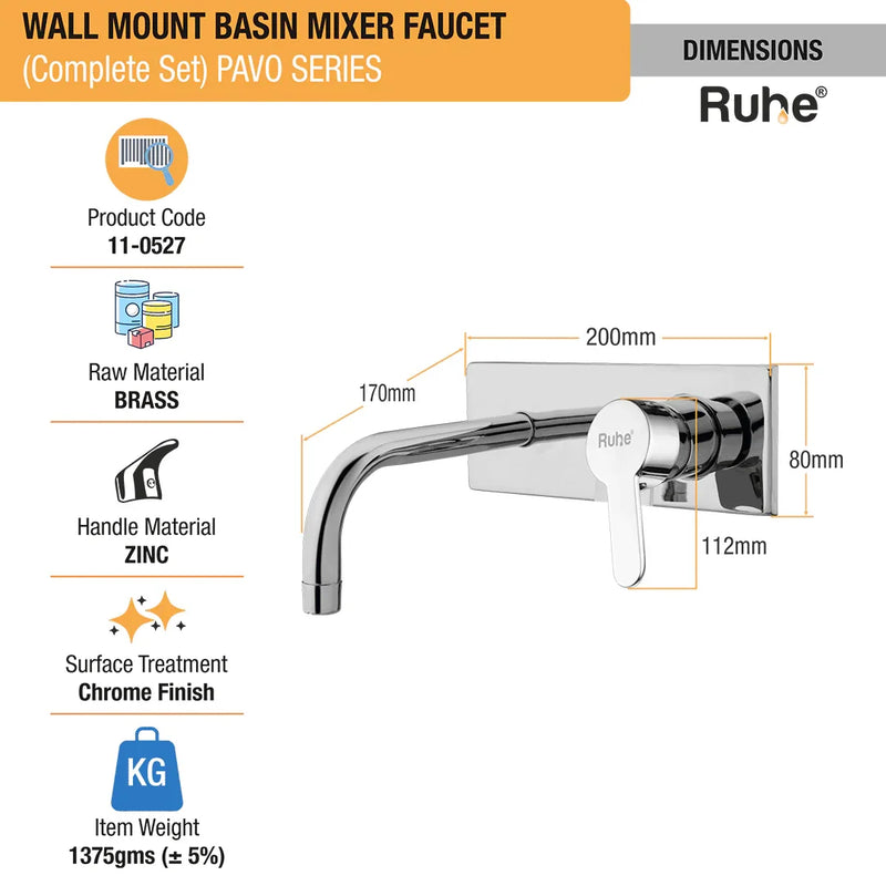 Pavo Single Lever Wall-mount Wash Basin Mixer Tap (Complete Set)