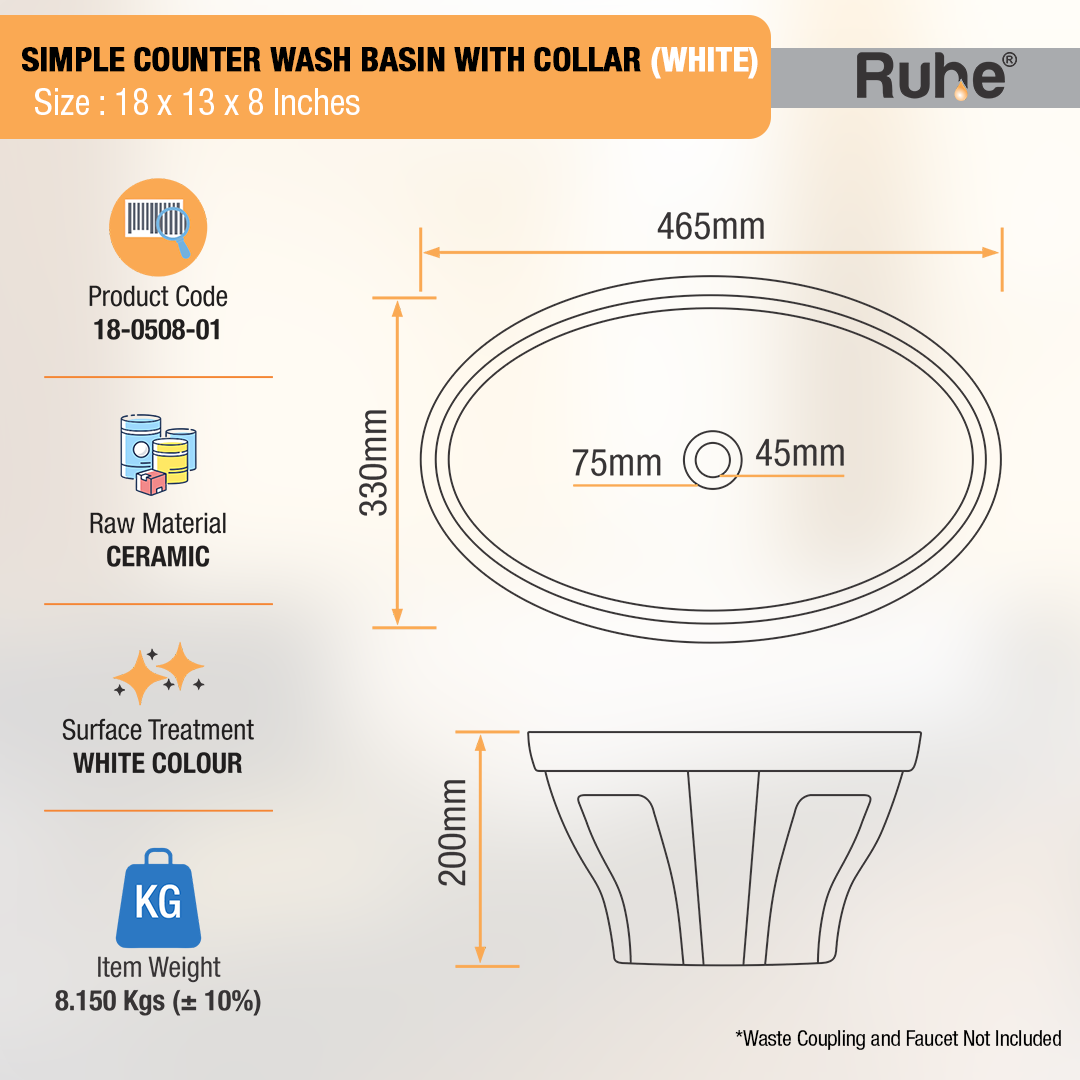 Simple Counter Wash Basin (White) - by Ruhe