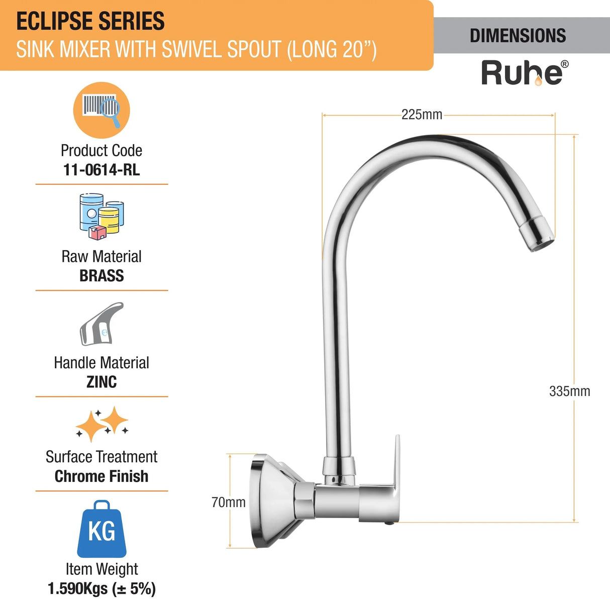 Eclipse Wall Mount Kitchen Sink Mixer Tap with Swivel Spout