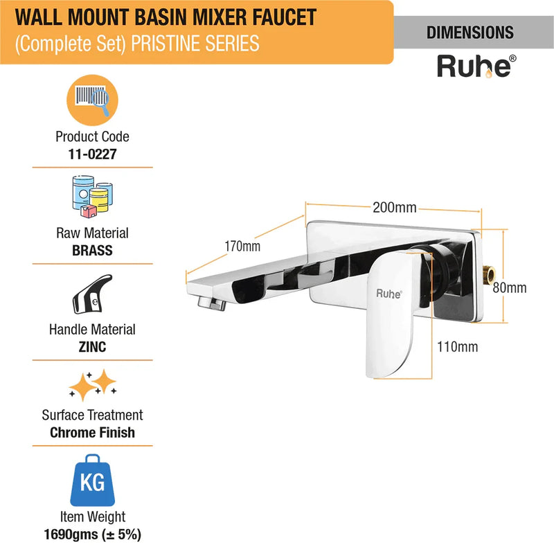 Pristine Single Lever Wall-mount Wash Basin Mixer Tap (Complete Set)