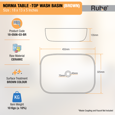 Norma Table-Top Wash Basin (Brown) - by Ruhe