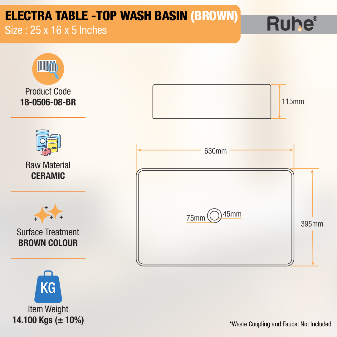 Electra Table-Top Wash Basin (Brown) - by Ruhe