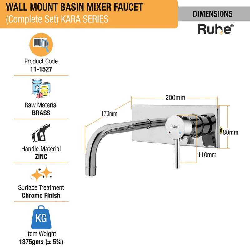 Kara Single Lever Wall-mount Wash Basin Mixer Tap (Complete Set)