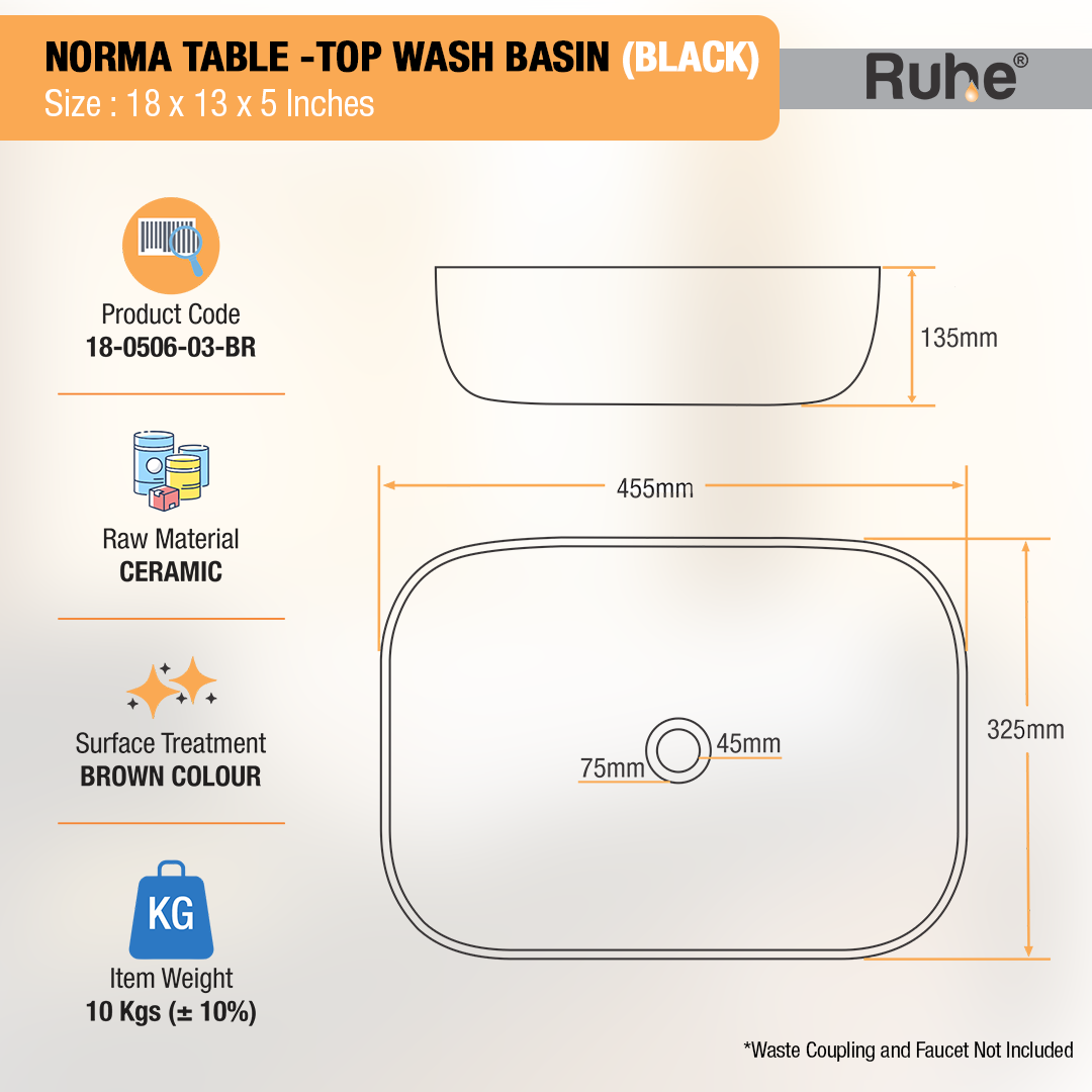 Norma Table-Top Wash Basin (Black) - by Ruhe