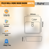 Felis Wall-hung Wash Basin (White) - by Ruhe®