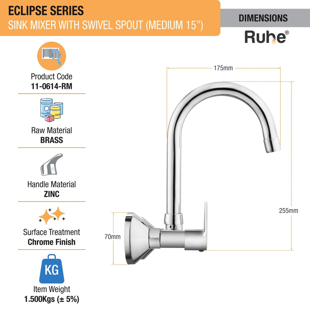 Eclipse Wall Mount Kitchen Sink Mixer Tap with Swivel Spout