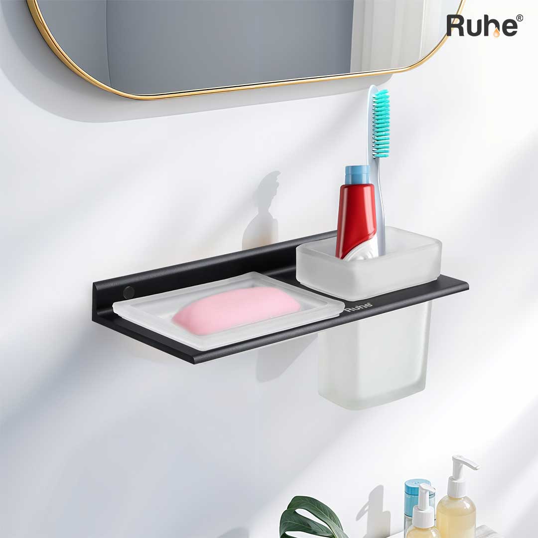 Ember Soap Dish and Tumbler Holder  (Matte Black) – by Ruhe