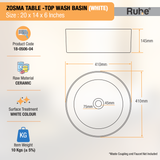 Zosma Table-Top Wash Basin (White) - by Ruhe