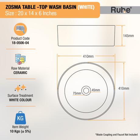 Zosma Table-Top Wash Basin (White) - by Ruhe