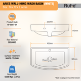 Aries Wall-hung Wash Basin (White) - by Ruhe