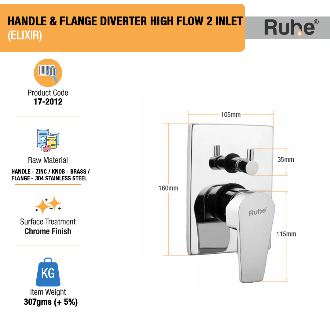 Elixir Upper Part for Diverter (Compatible with 2-Inlet High Flow & 3-Inlet Diverters) – by Ruhe