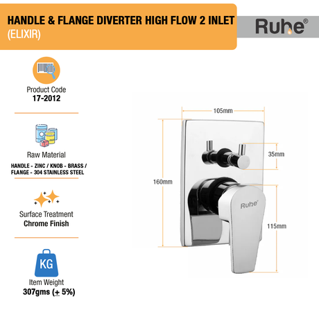 Elixir Upper Part for Diverter (Compatible with 2-Inlet High Flow & 3-Inlet Diverters) – by Ruhe®