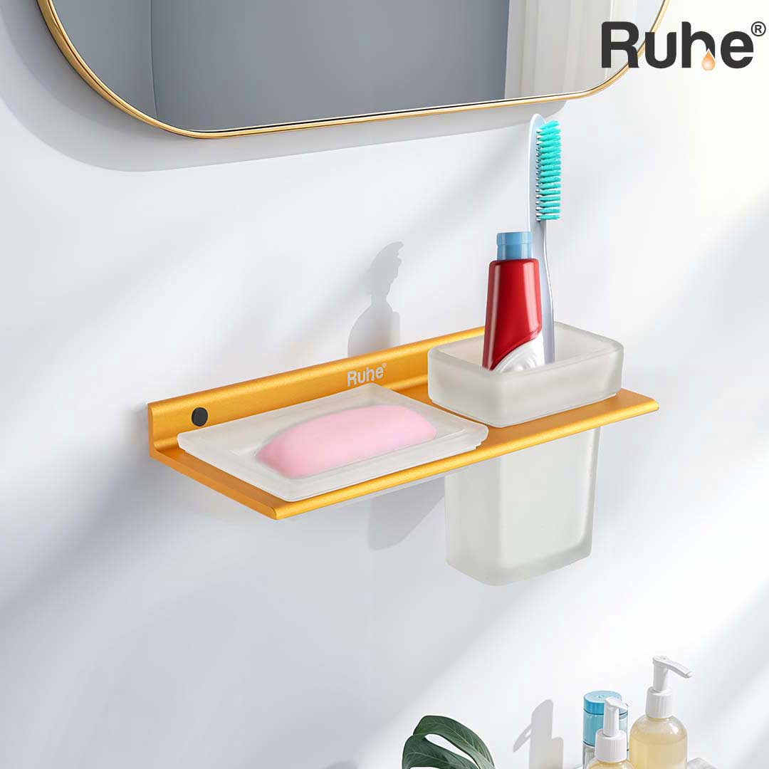 Ember Soap Dish and Tumbler Holder (Yellow Gold) – by Ruhe