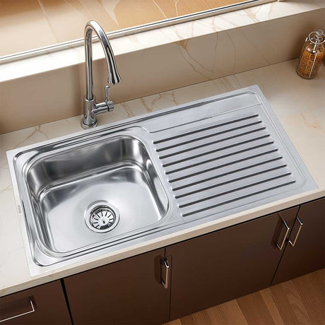 Square Single Bowl with Drainboard (37 x 18 x 8 Inches) Kitchen Sink - by Ruhe®